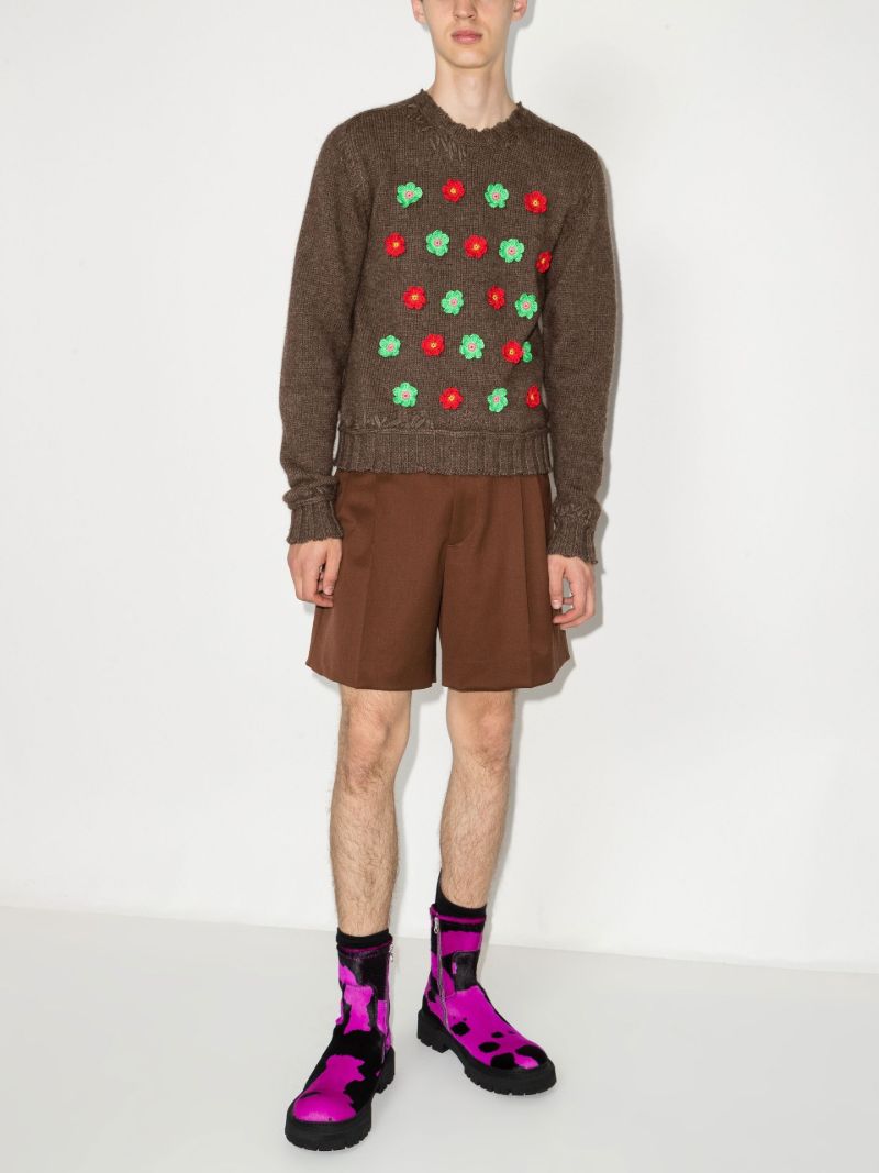 Brown Floral AppliquÃ_x0083_Â© Organic Wool Sweater