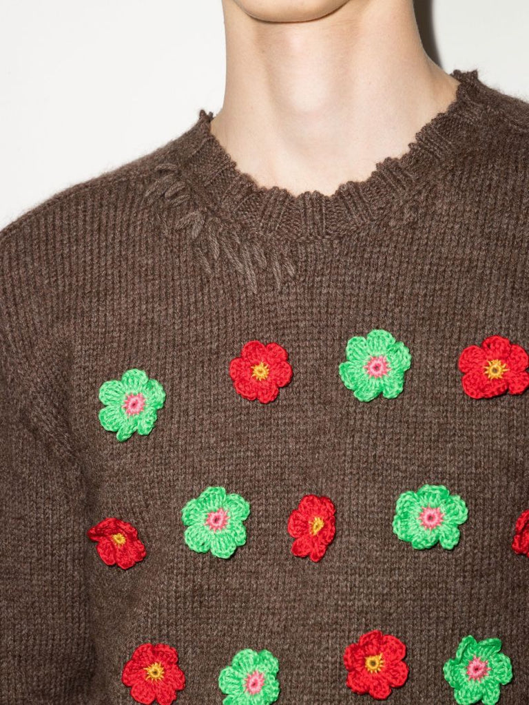 Brown Floral AppliquÃ_x0083_Â© Organic Wool Sweater