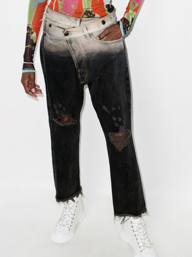 Faded Crossover Waist Jeans