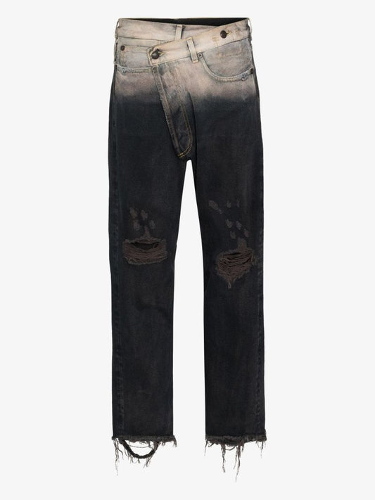 Faded Crossover Waist Jeans