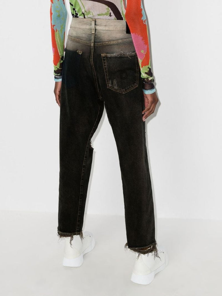 Faded Crossover Waist Jeans