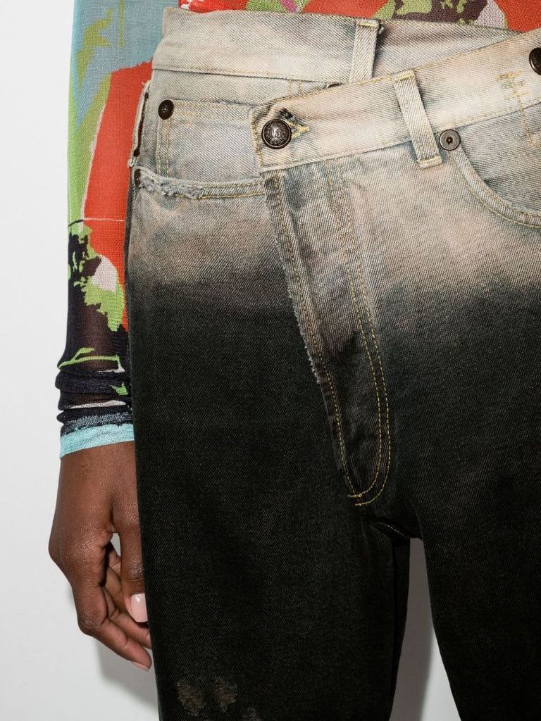 Faded Crossover Waist Jeans