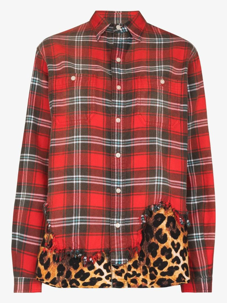 Leopard Hem Checked Shirt