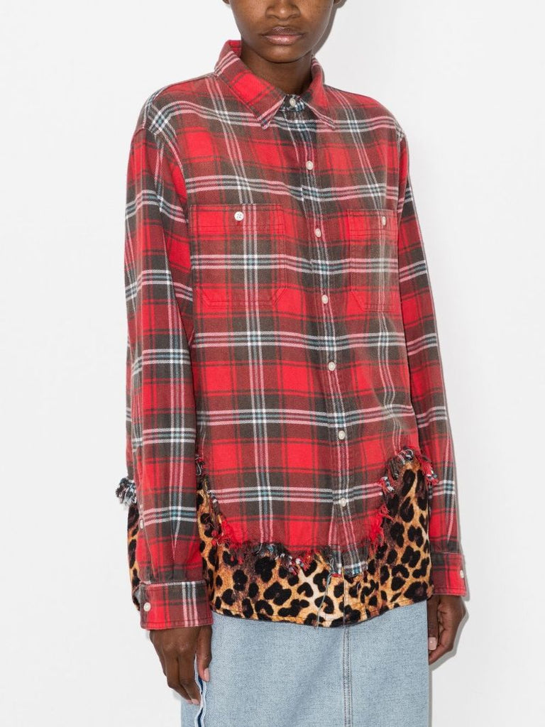 Leopard Hem Checked Shirt