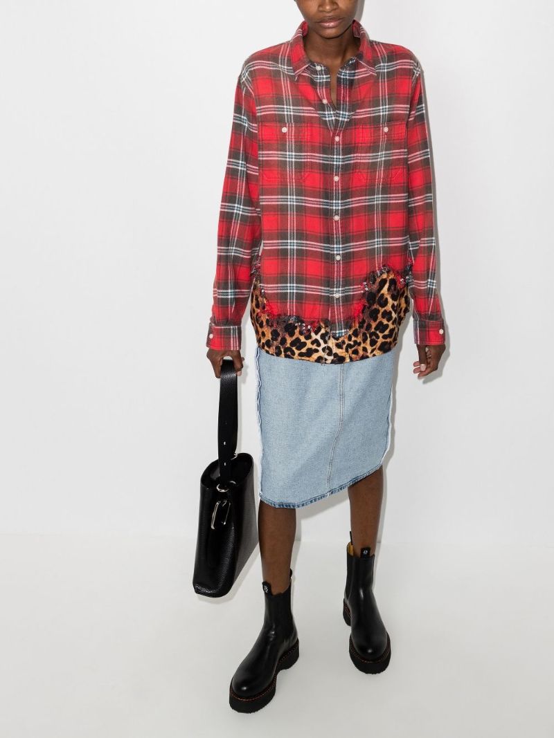 Leopard Hem Checked Shirt
