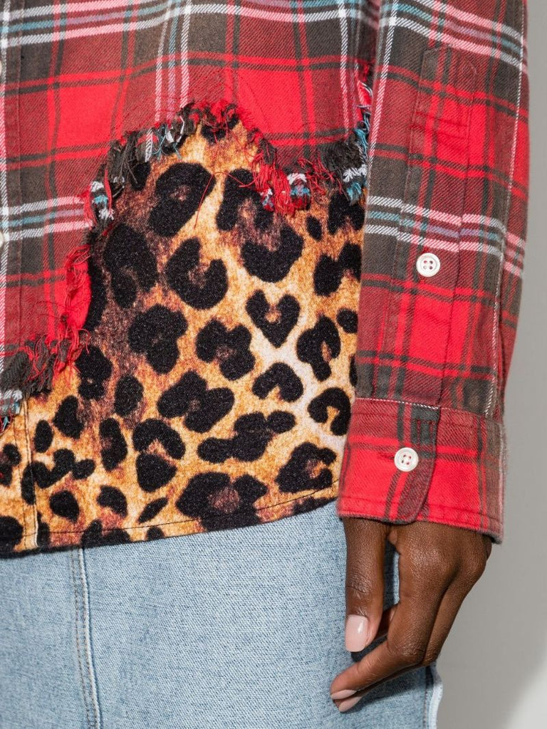 Leopard Hem Checked Shirt