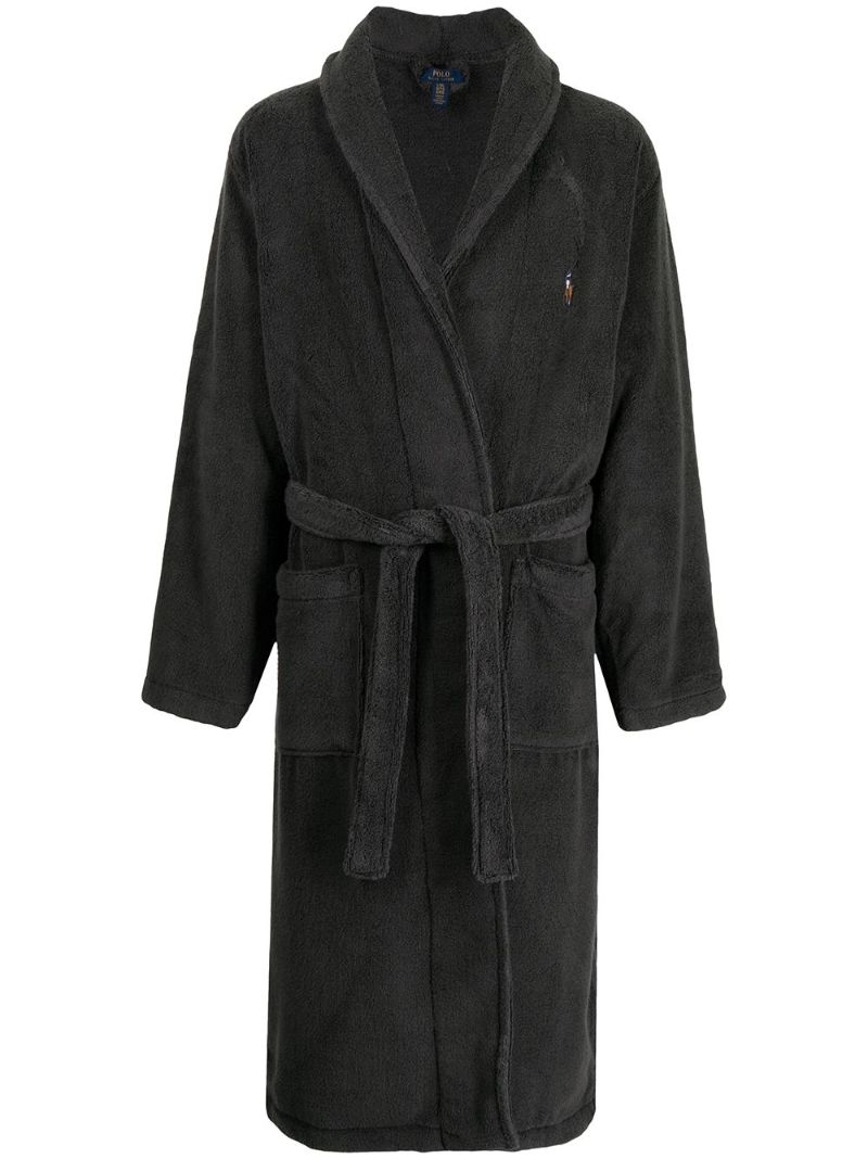 Grey Logo-embroidered Cotton Robe