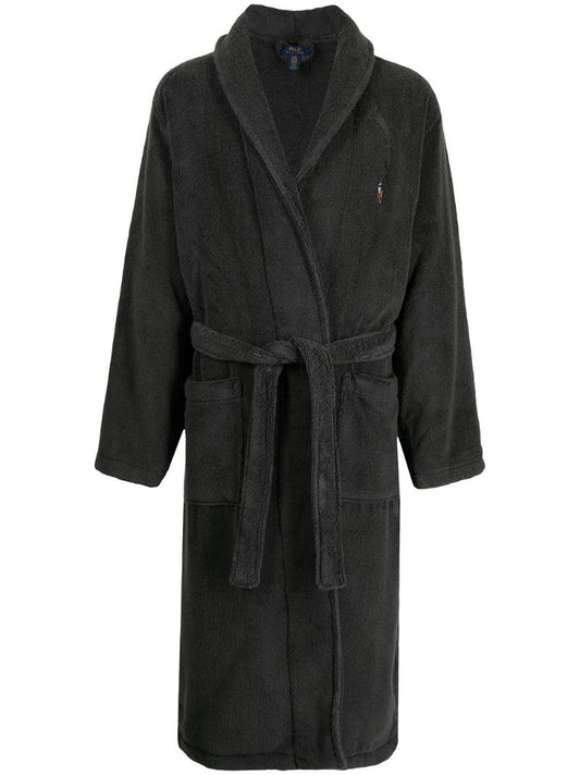 Grey Logo-embroidered Cotton Robe
