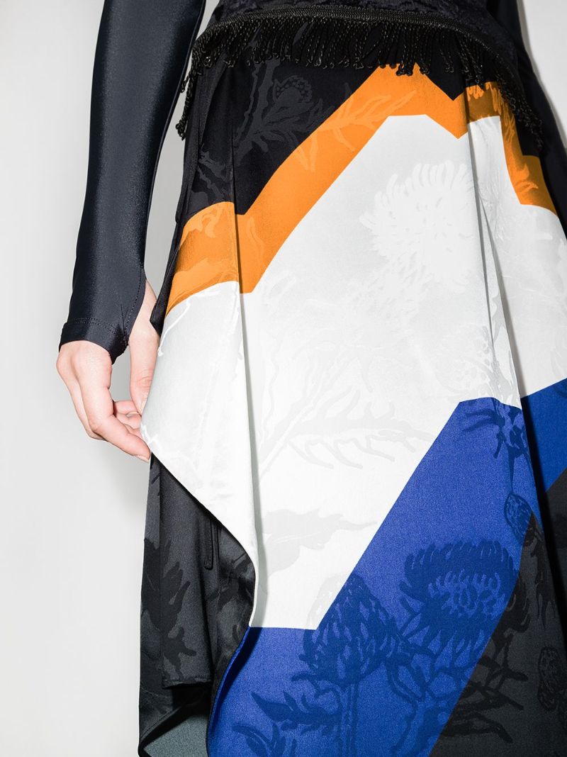 Colour Block Asymmetric Midi Skirt