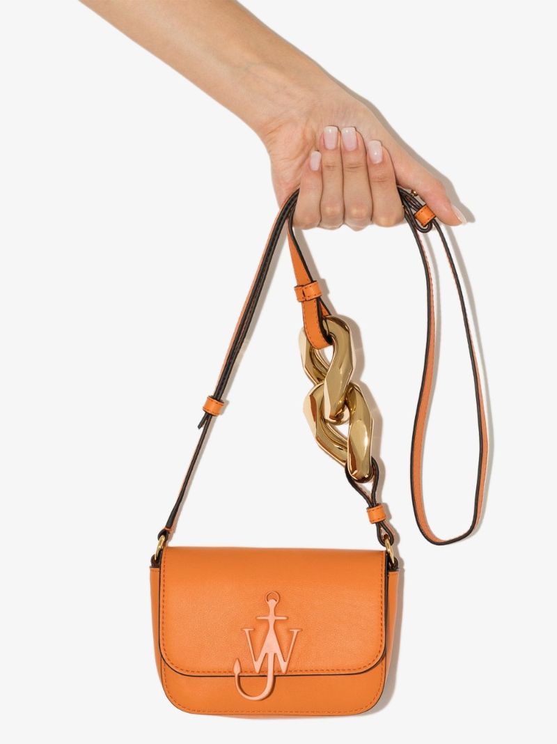 Orange Chain Anchor Nano Leather Cross Body Bag