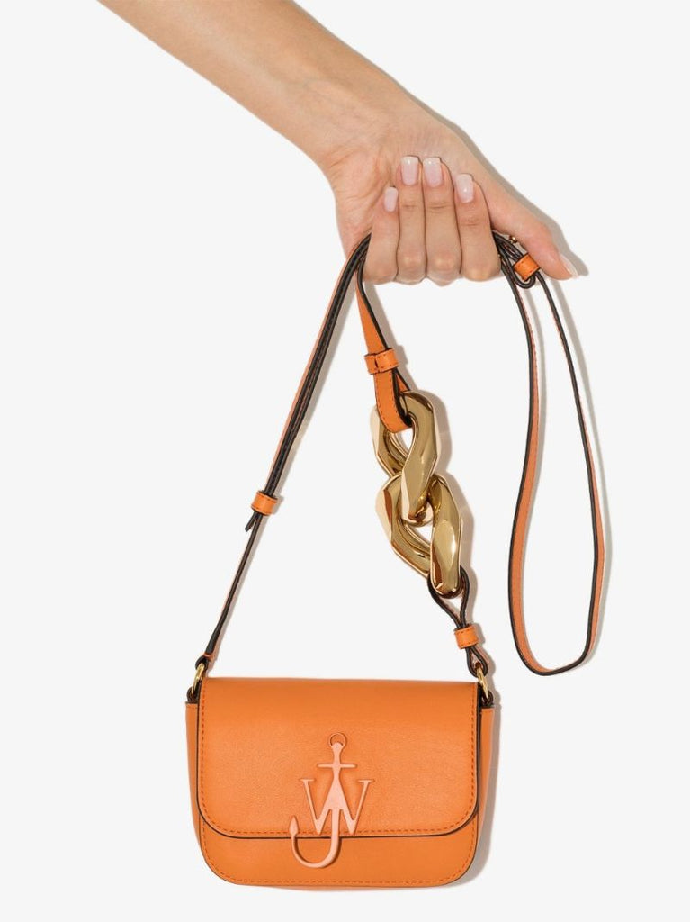Orange Chain Anchor Nano Leather Cross Body Bag