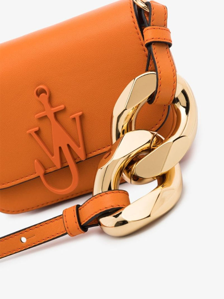 Orange Chain Anchor Nano Leather Cross Body Bag