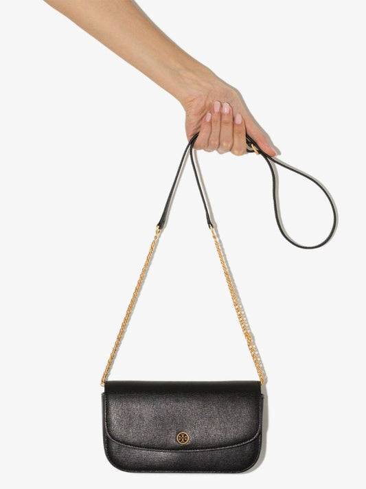 Black Robinson Leather Wallet on Chain