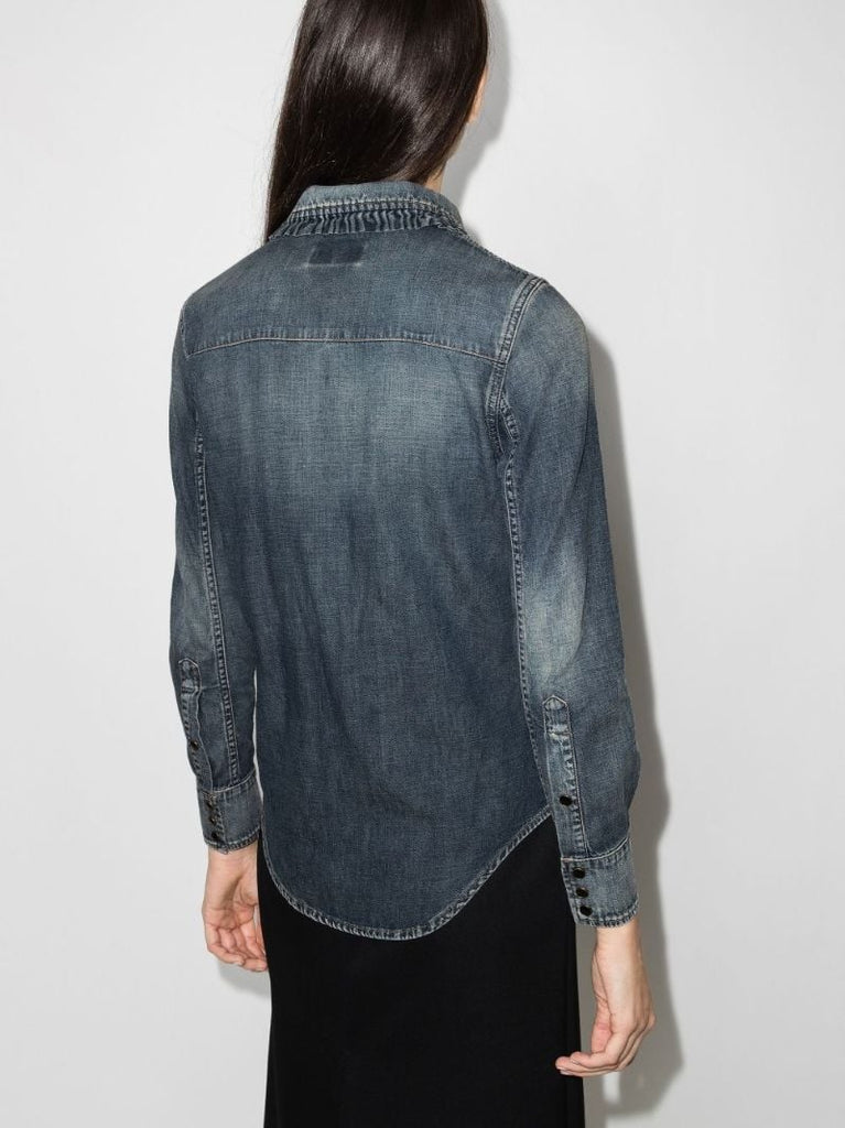 Blue Frilled Denim Shirt