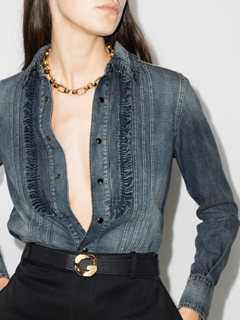Blue Frilled Denim Shirt