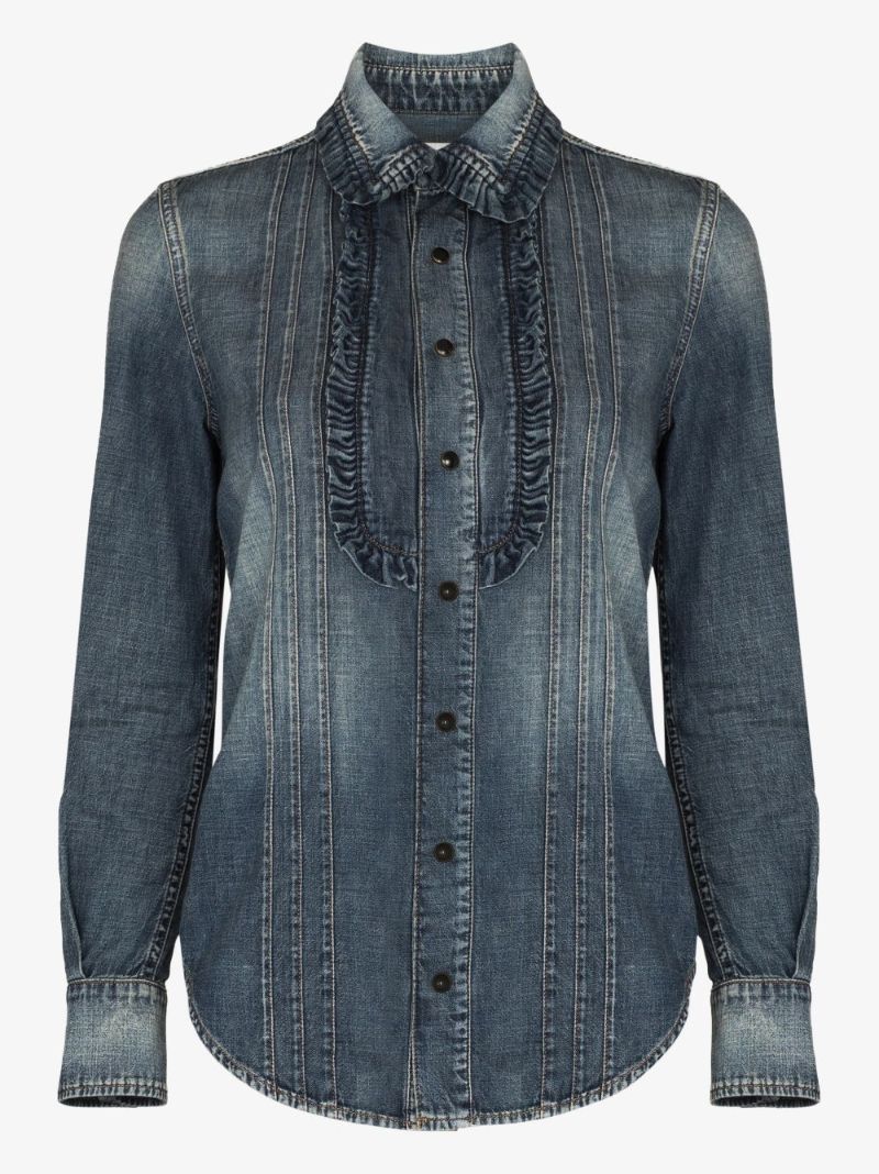Blue Frilled Denim Shirt