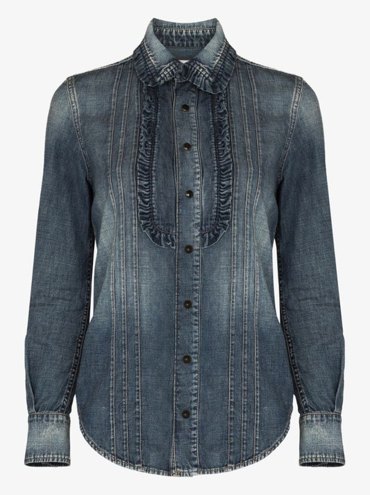 Blue Frilled Denim Shirt