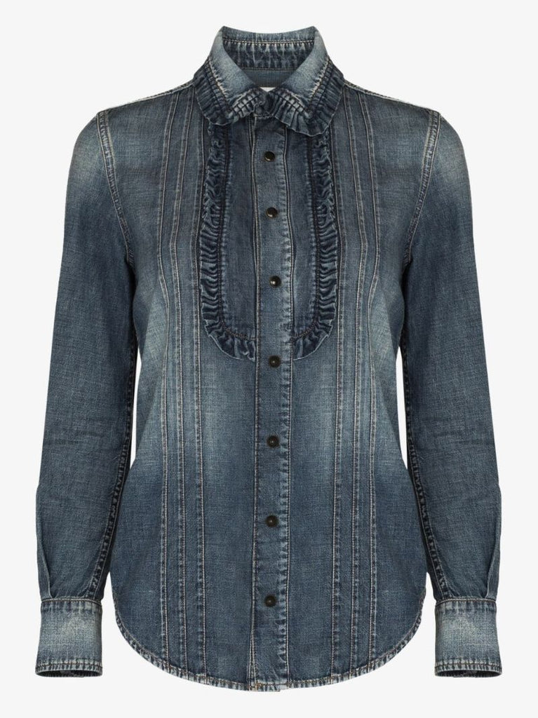 Blue Frilled Denim Shirt
