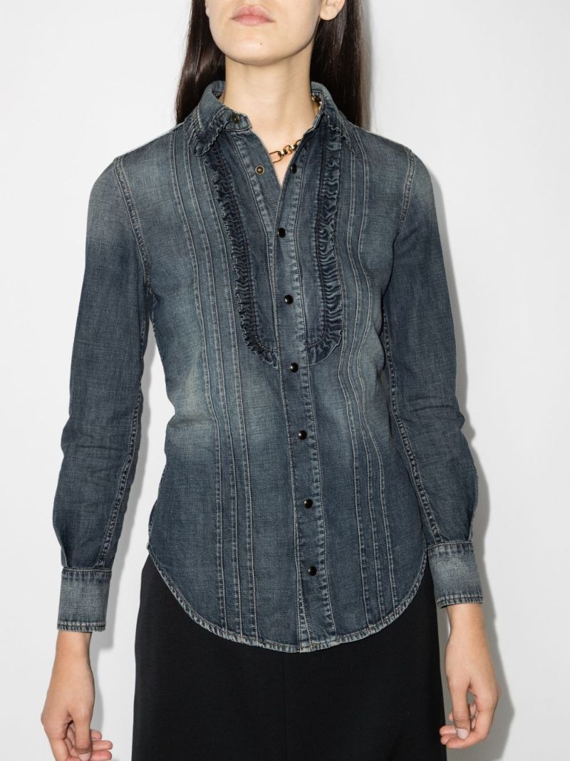 Blue Frilled Denim Shirt