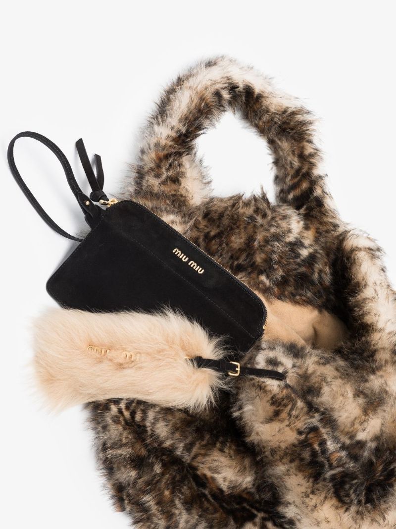 Brown Leopard Print Shearling Tote Bag