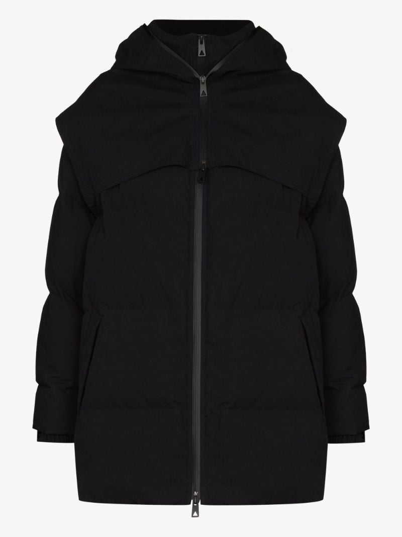 Black Hooded Quilted Cotton Coat