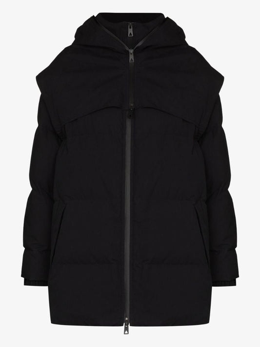 Black Hooded Quilted Cotton Coat