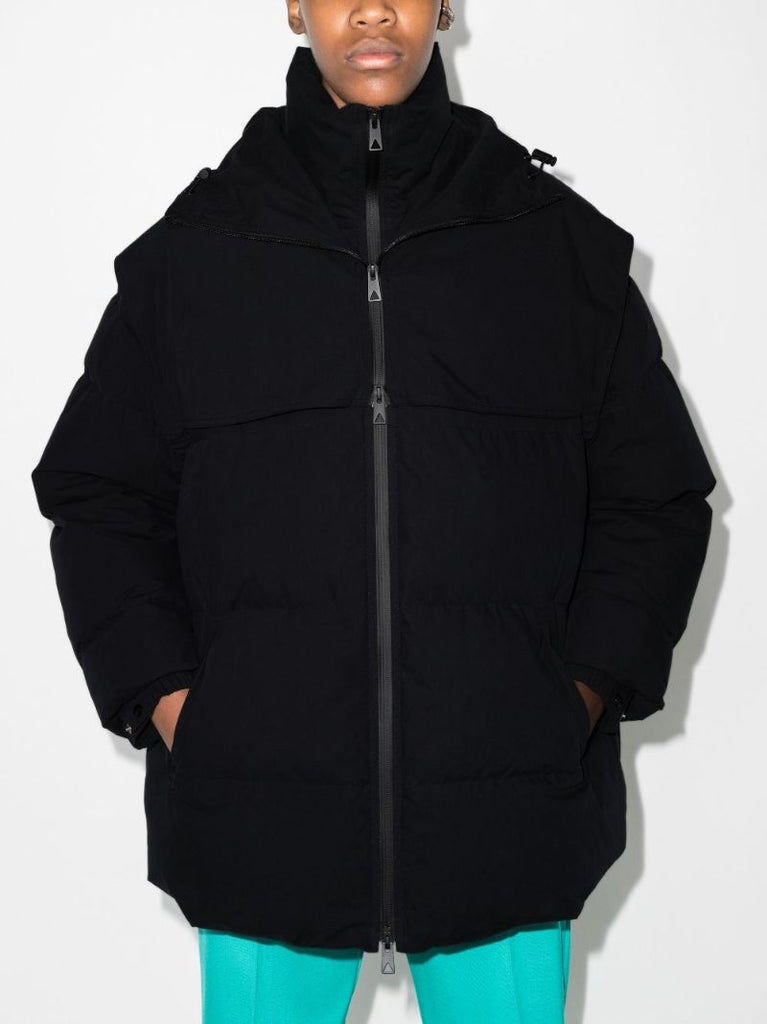 Black Hooded Quilted Cotton Coat