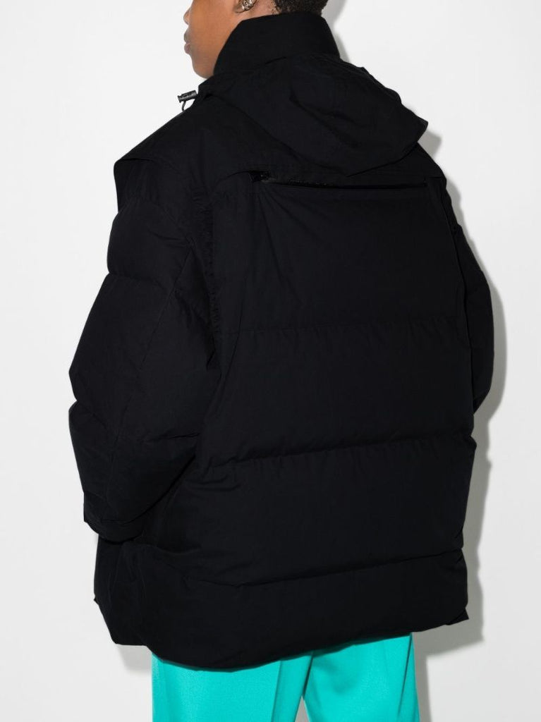 Black Hooded Quilted Cotton Coat
