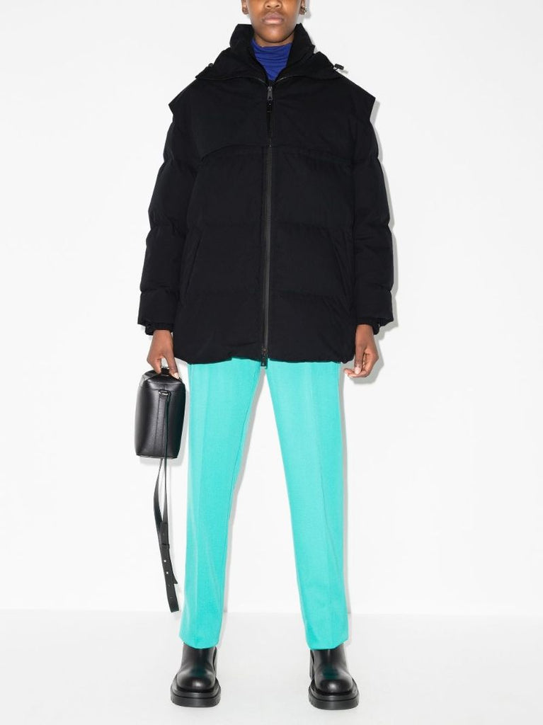 Black Hooded Quilted Cotton Coat