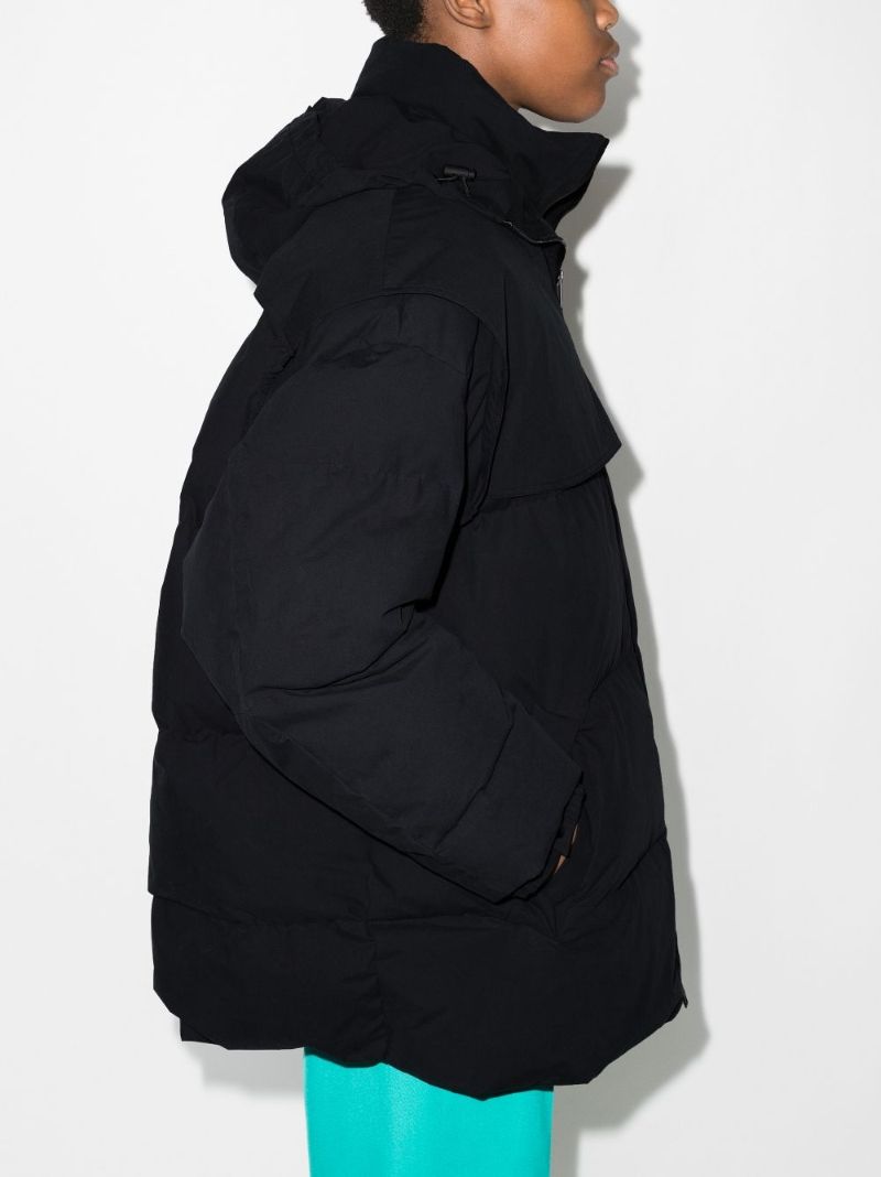 Black Hooded Quilted Cotton Coat