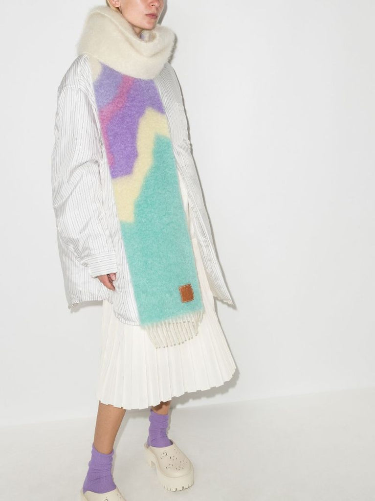 White Graphic Mohair Scarf