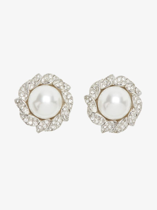 Silver Tone Crystal Pearl Earrings