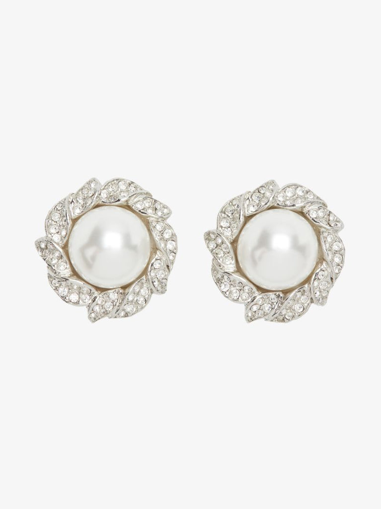 Silver Tone Crystal Pearl Earrings