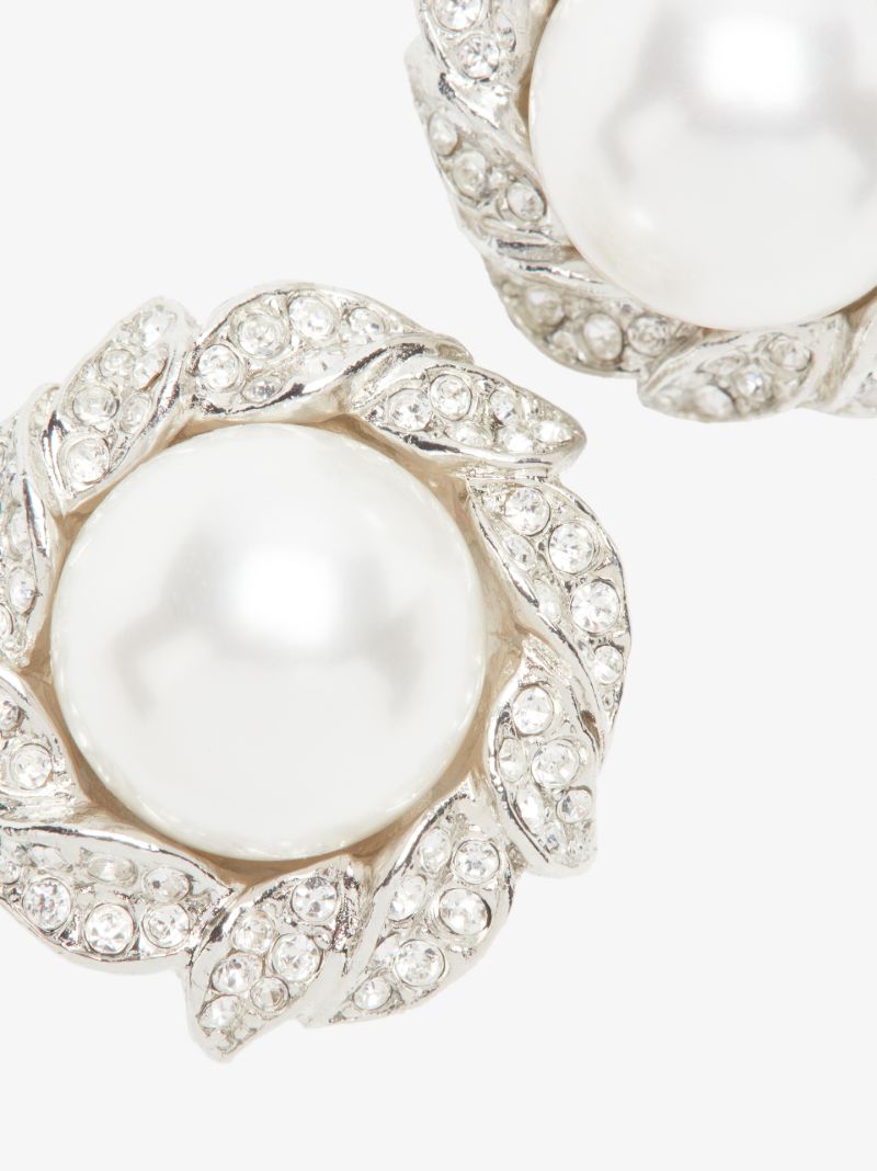 Silver Tone Crystal Pearl Earrings