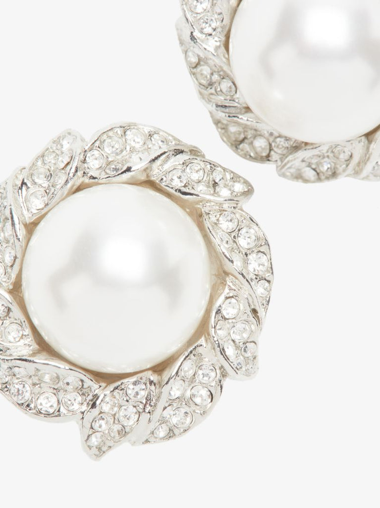 Silver Tone Crystal Pearl Earrings