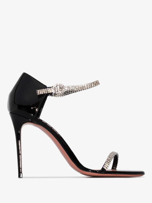 Black Ursina 95 Crystal Leather Sandals