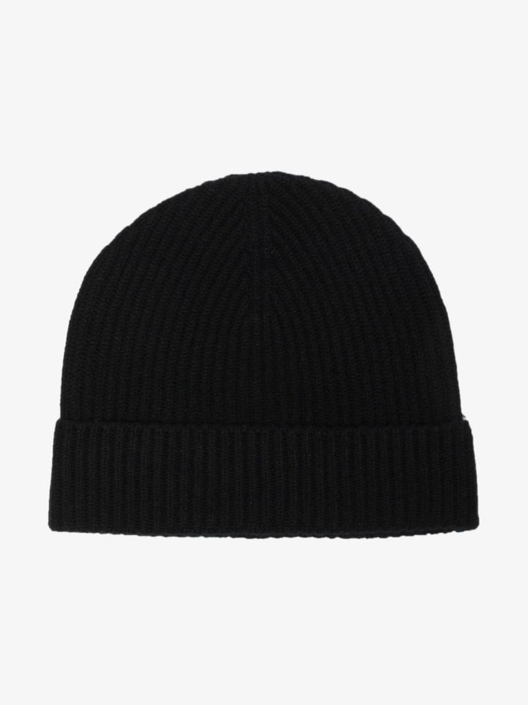 Black Ribbed Cashmere Beanie Hat