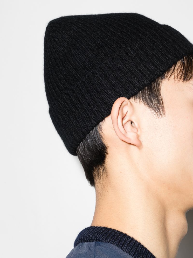 Black Ribbed Cashmere Beanie Hat
