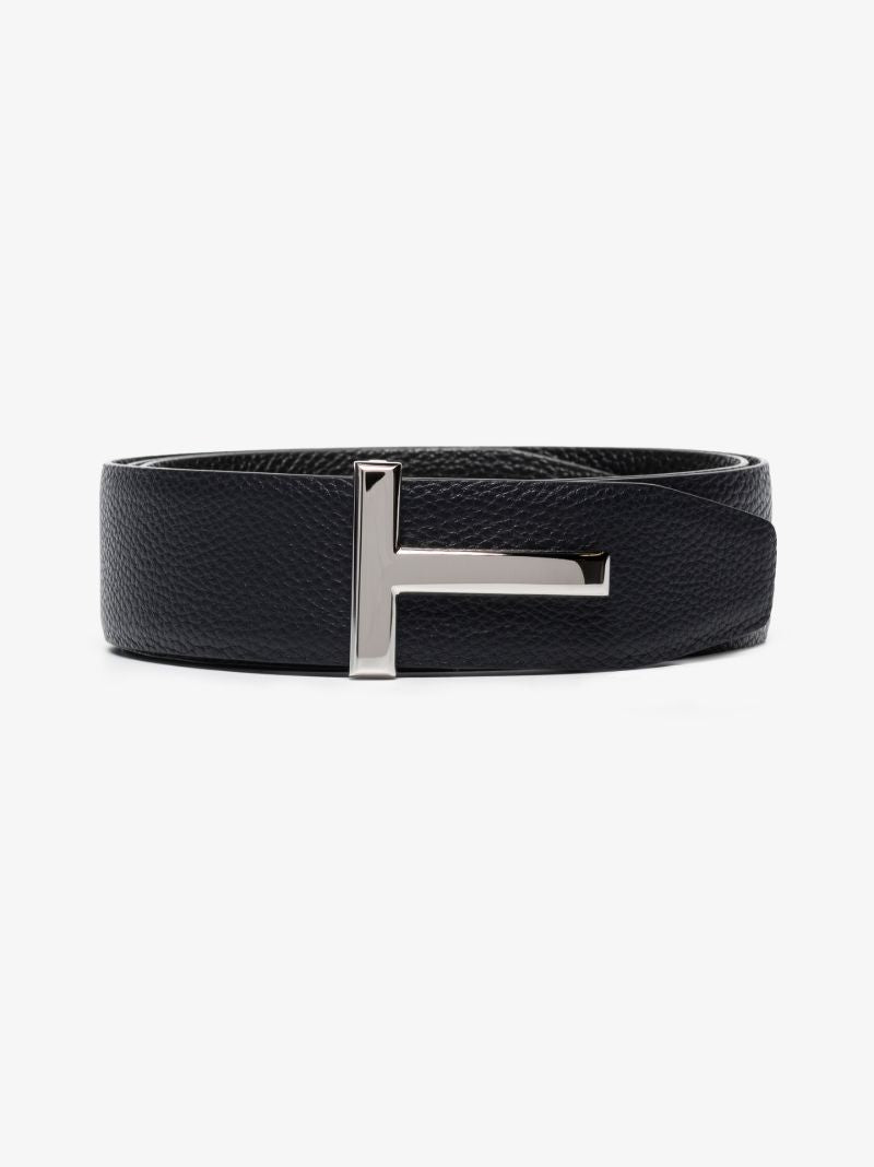 Blue Reversible T Logo Leather Belt