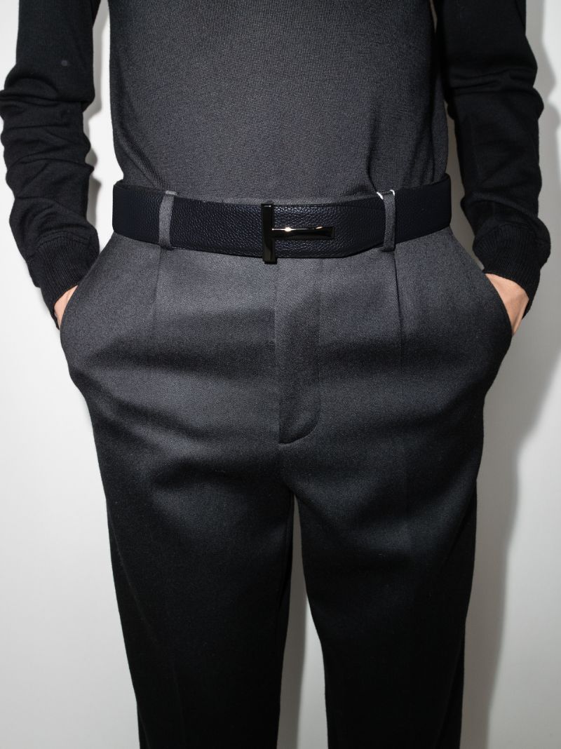 Blue Reversible T Logo Leather Belt