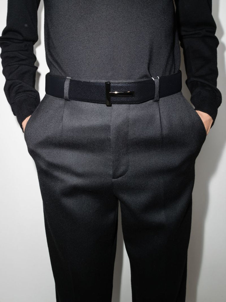 Blue Reversible T Logo Leather Belt