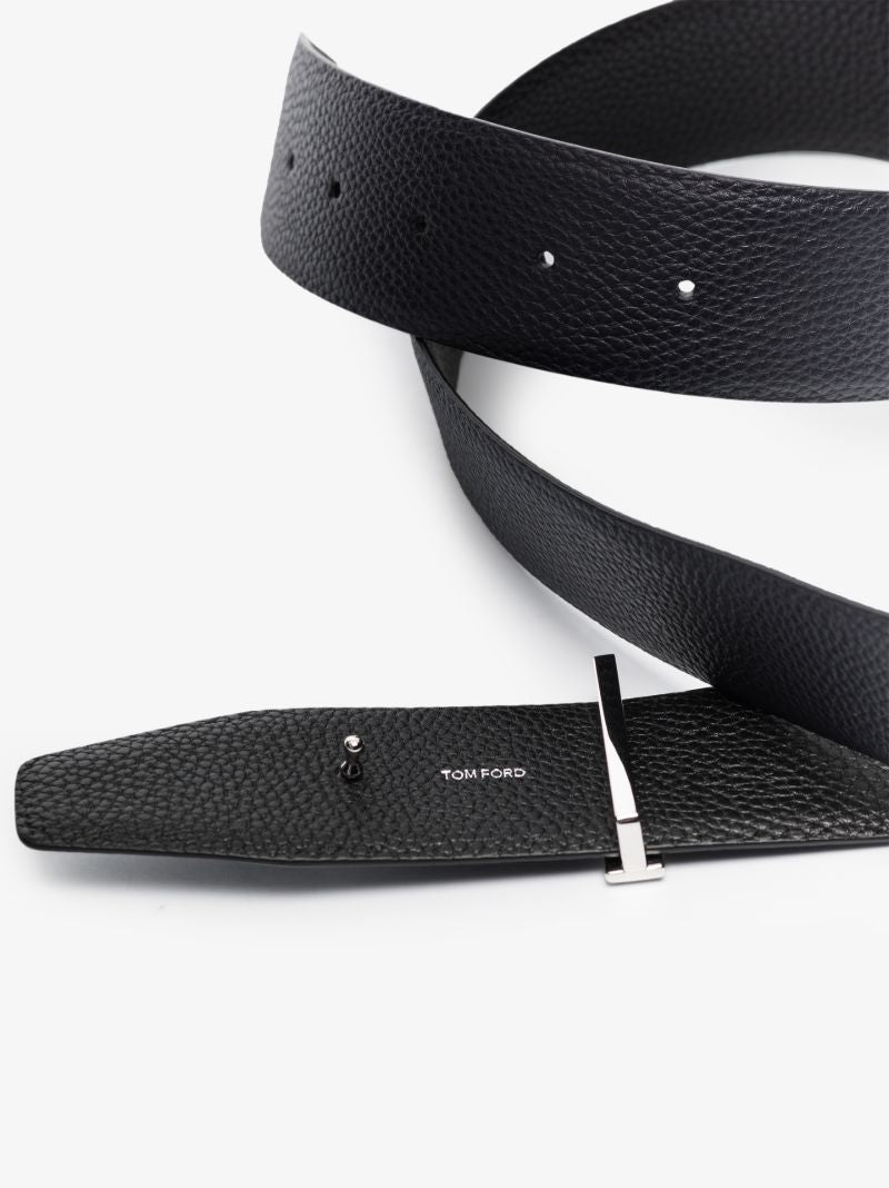Blue Reversible T Logo Leather Belt