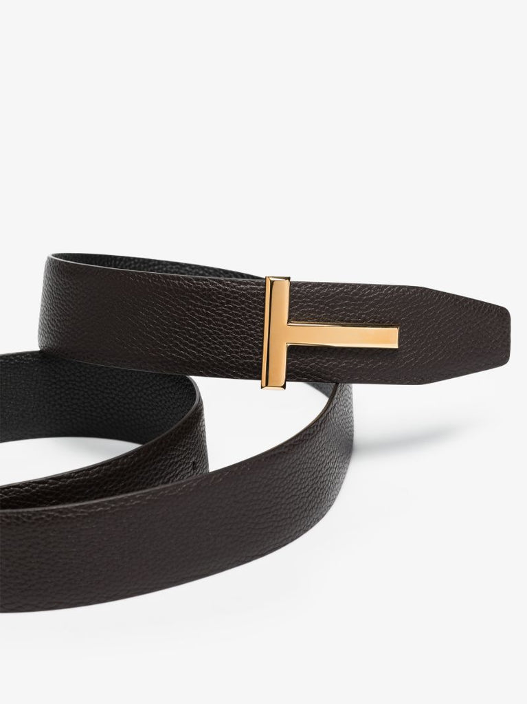 Brown Reversible T Logo Leather Belt
