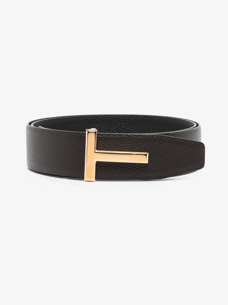 Brown Reversible T Logo Leather Belt