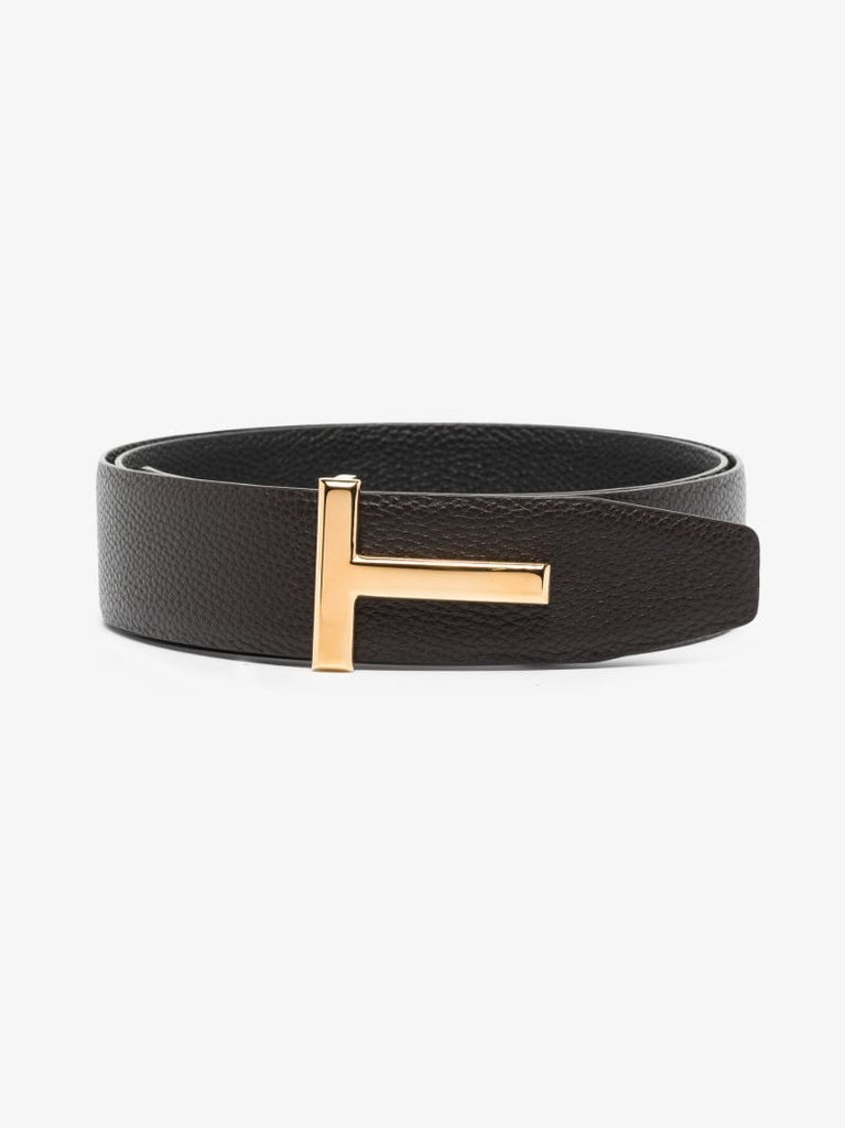 Brown Reversible T Logo Leather Belt