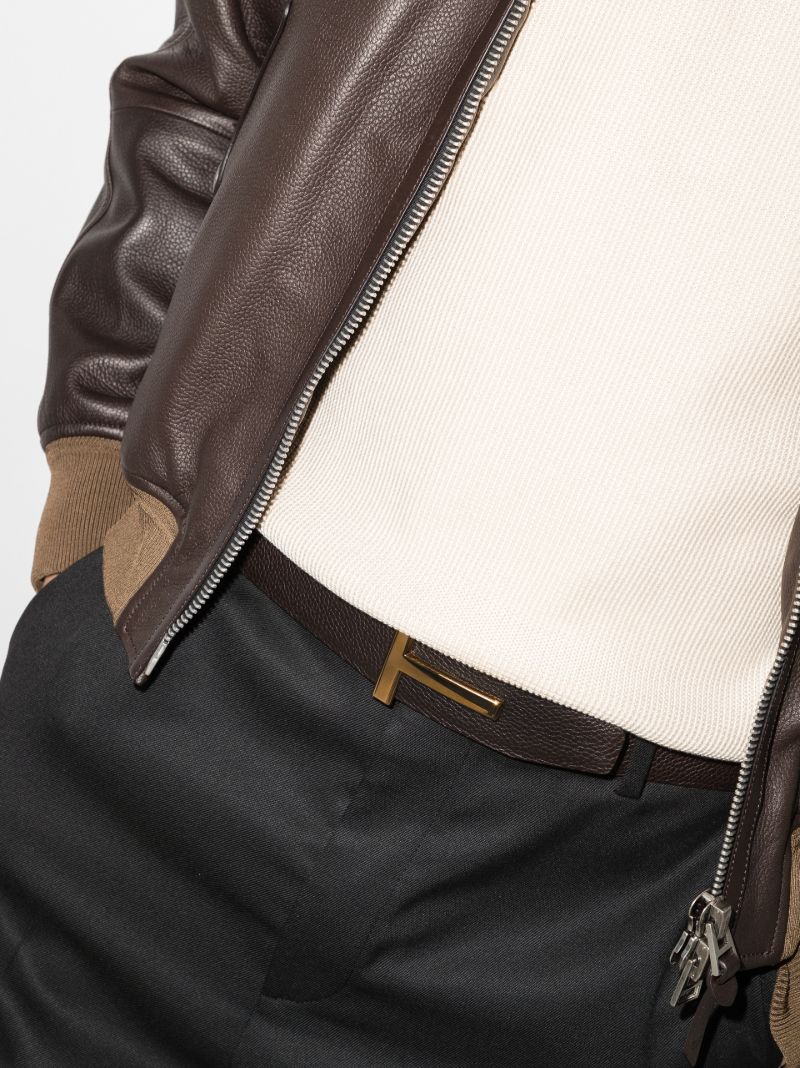 Brown Reversible T Logo Leather Belt