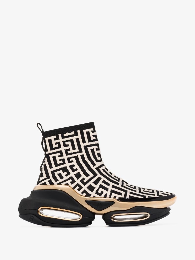 Black and White B-bold Logo Print High-top Sneakers