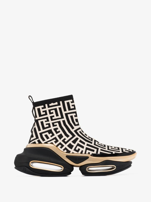 Black and White B-bold Logo Print High-top Sneakers