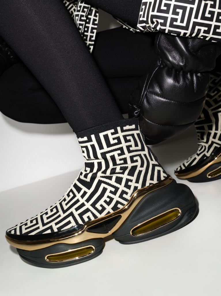 Black and White B-bold Logo Print High-top Sneakers