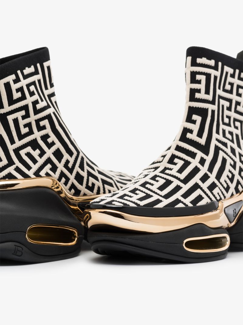 Black and White B-bold Logo Print High-top Sneakers